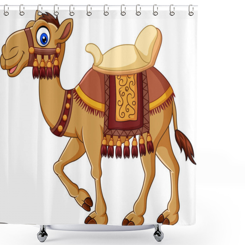 Personality  Vector Illustration Of Cartoon Funny Camel With Saddlery Shower Curtains