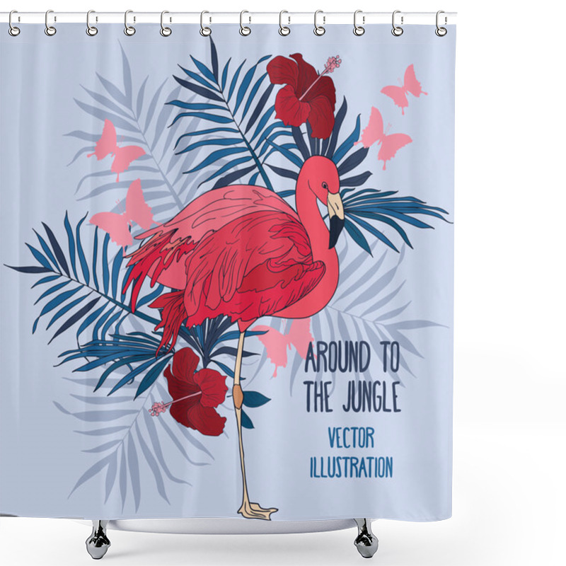 Personality  Vector Illustration With Flamingo Shower Curtains