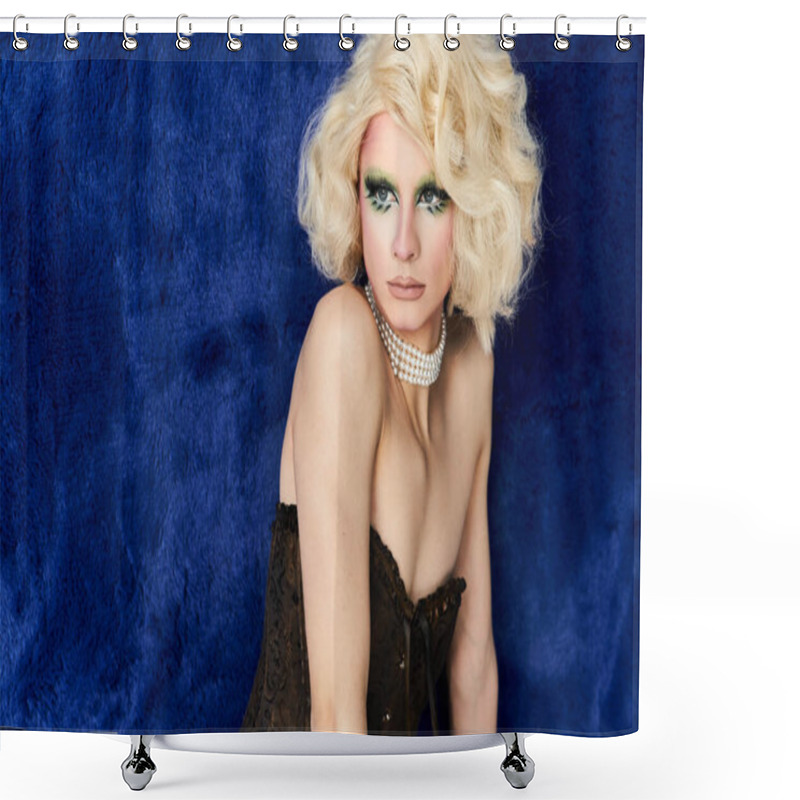 Personality  A Young Drag Queen Showcases A Vibrant Pose With A Striking Expression And Chic Outfit. Shower Curtains