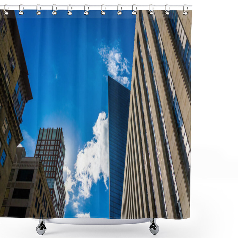 Personality  Buildings Along A Street In Boston, Massachusetts.  Shower Curtains