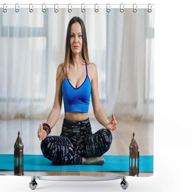 Personality  Yoga Trainer In Lotus Posture Shower Curtains