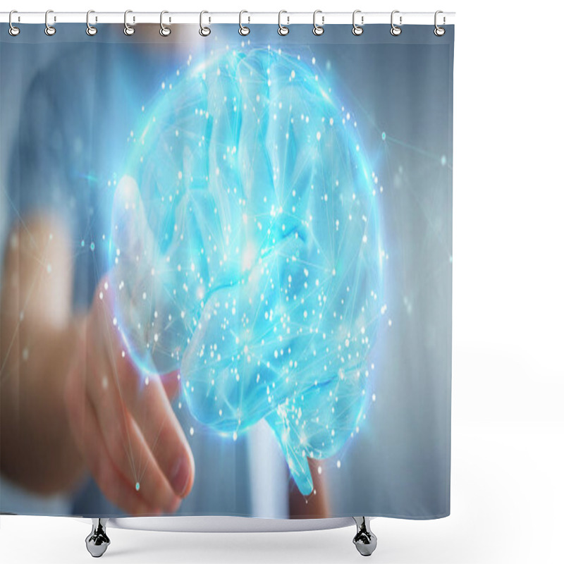 Personality  Businessman On Blurred Background Using Using Digital 3D Projection Of A Human Brain 3D Rendering Shower Curtains