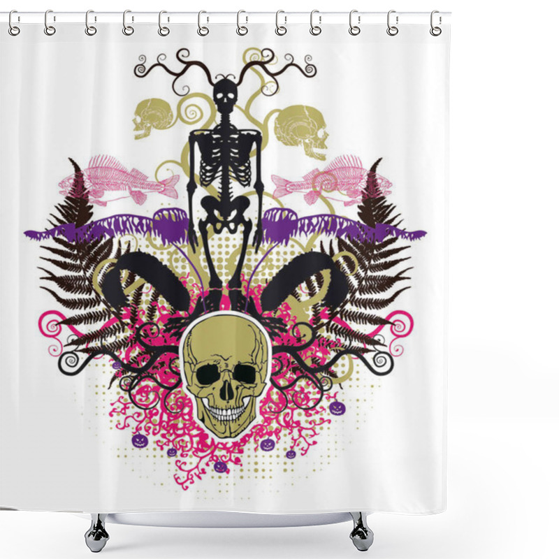 Personality  Composition With Skeleton, Skull And Fern Shower Curtains