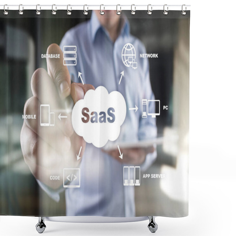 Personality  SaaS, Software As A Service. Internet And Networking Concept. Shower Curtains