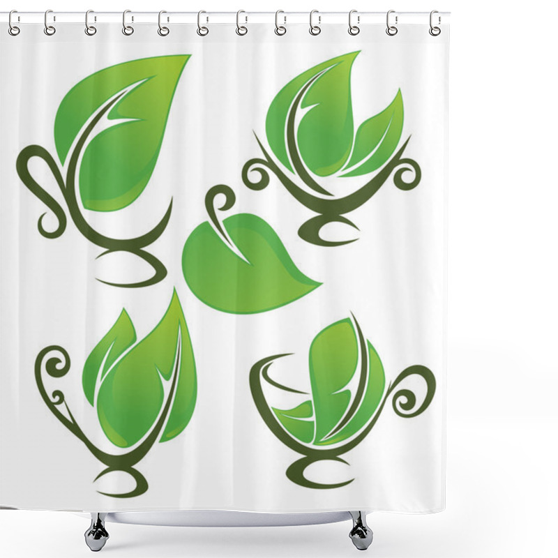 Personality  Vector Collection Of Natural Drinks And Fresh Green Leaves Shower Curtains