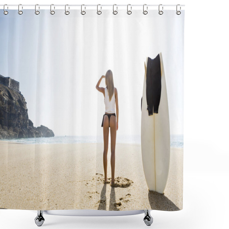 Personality  Surfer Girl Getting Ready To Surf Shower Curtains