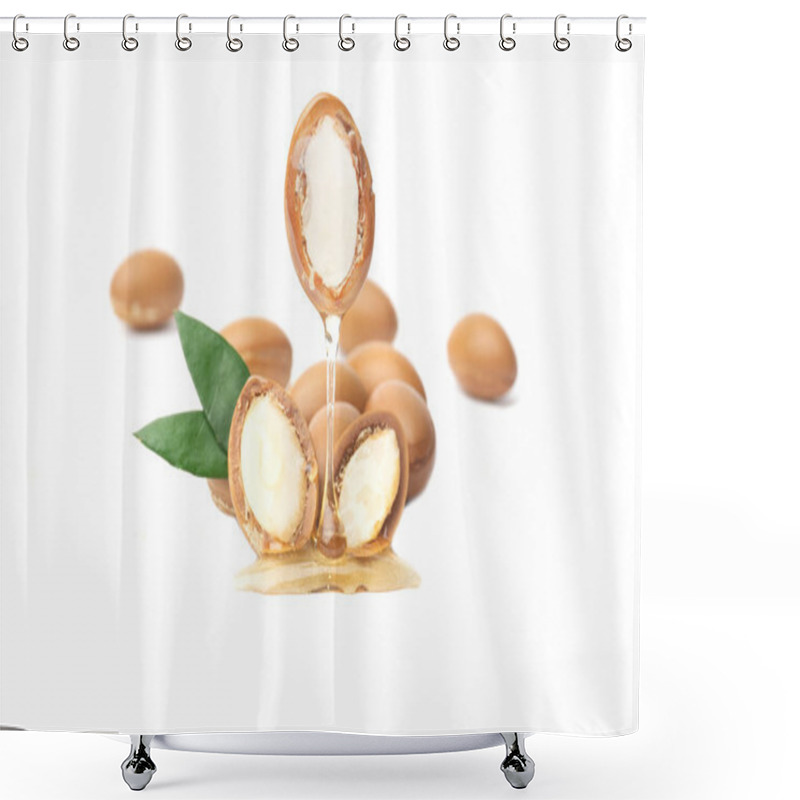 Personality  ARGAN SEEDS Isolated On A White Background. Argan Oil And Argan Nuts Concept Shower Curtains