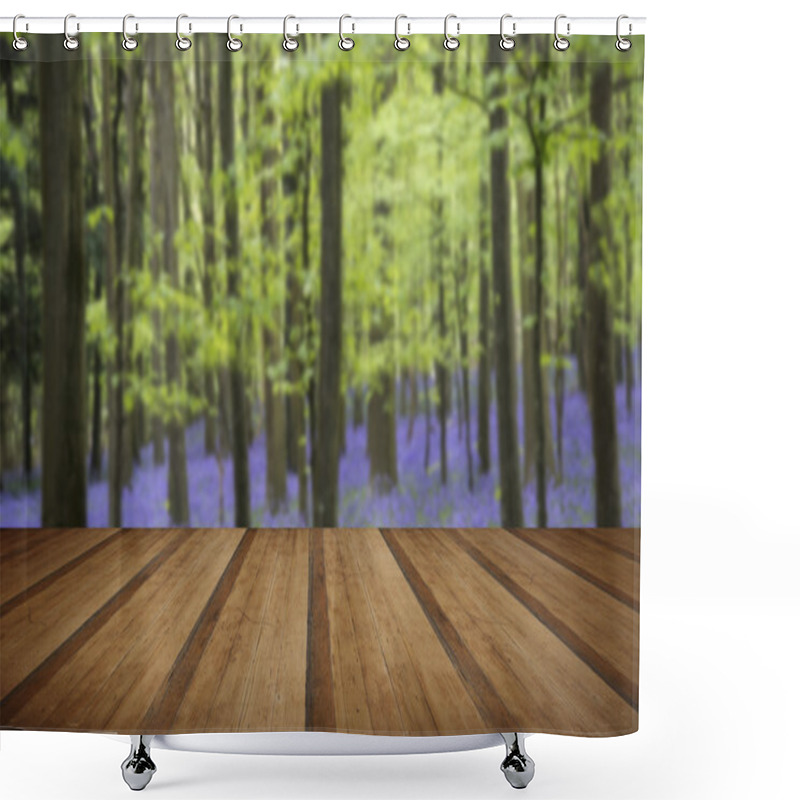 Personality  Vibrant Bluebell Carpet Spring Forest Landscape With Wooden Plan Shower Curtains