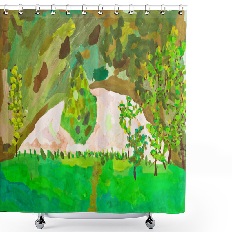 Personality  Children Drawing - Green Garden Shower Curtains