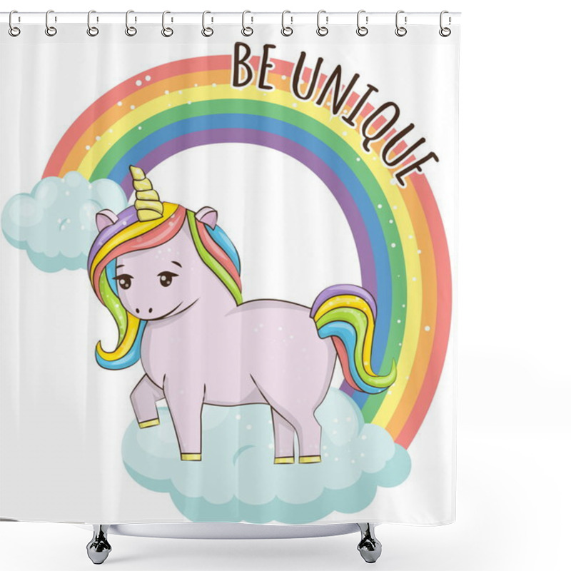 Personality  Unicorn On The Cloud And Rainbow Illustration Shower Curtains