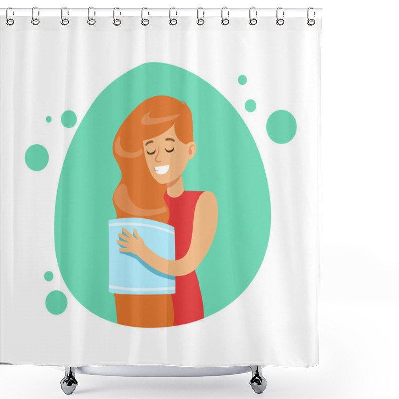 Personality  Girl Drying Her Long Hair With Towel, Part Of People In The Bathroom Doing Their Routine Hygiene Procedures Series Shower Curtains