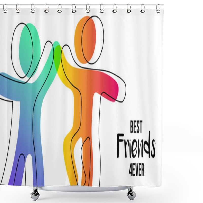 Personality  Happy Friendship Day Web Banner. Friends Doing High Five For Special Event Celebration In Simple Stick Figure Art Style With Best Friend Forever Quote. EPS10 Vector. Shower Curtains