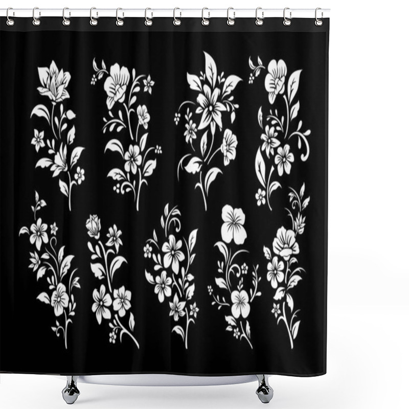 Personality  Set Of Black And White Flowers Cutting Shower Curtains