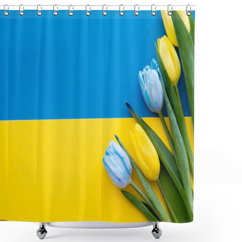 Personality  Top View Of Blue And Yellow Flowers On Ukrainian Flag Shower Curtains