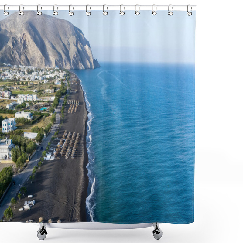 Personality  Perissa Beach In Santorini  Shower Curtains