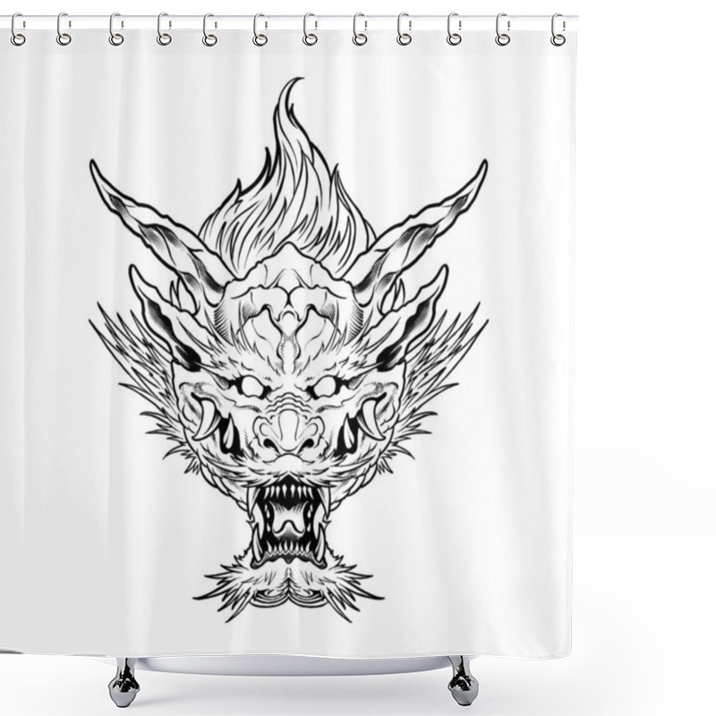 Personality  Dragon Head Line Art Illustration Premium Vector Shower Curtains