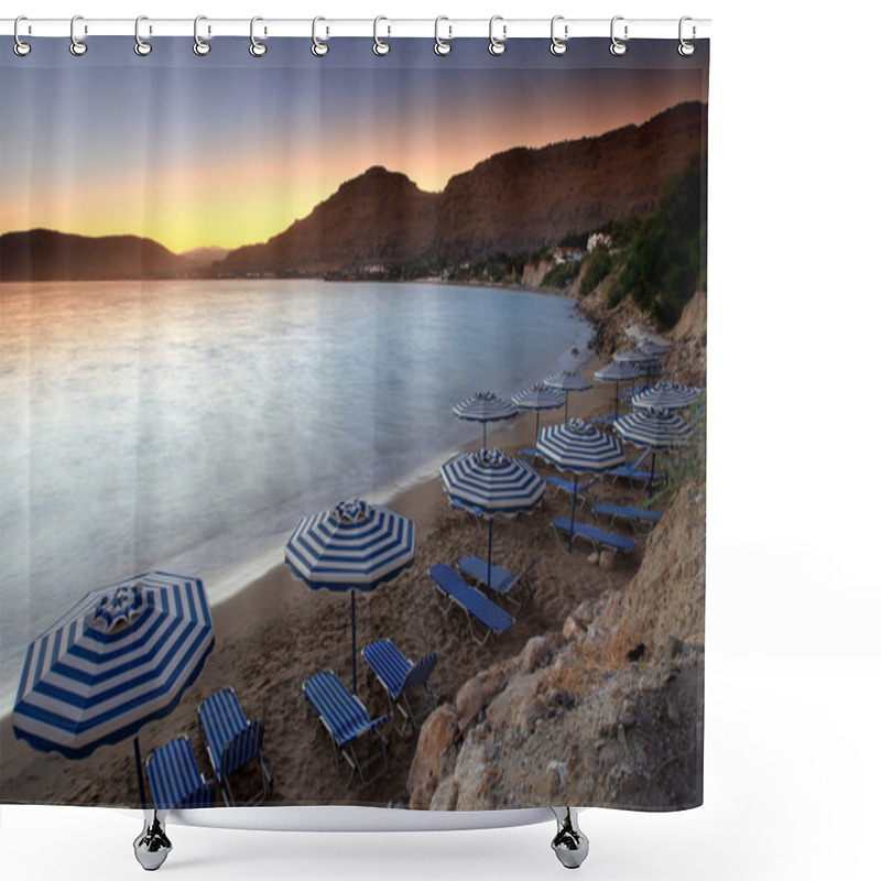 Personality  Mediterranean Sunset At Pefkos Shower Curtains