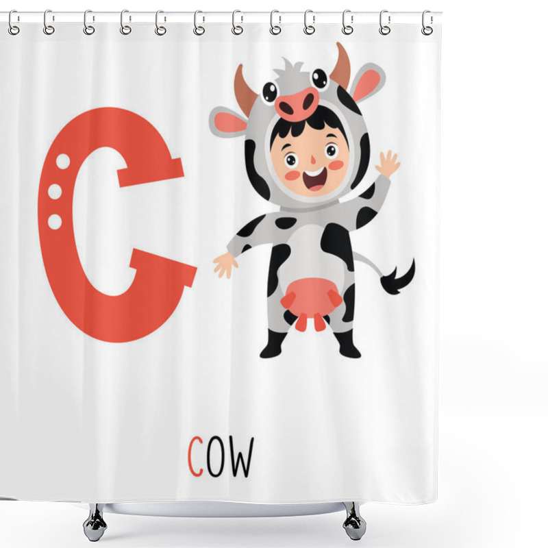 Personality  Character In Animal Costume Showing Alphabet Letter Shower Curtains