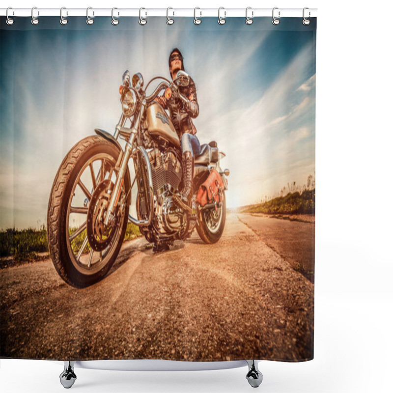 Personality  Biker Girl And Bike Harley Sportster Shower Curtains