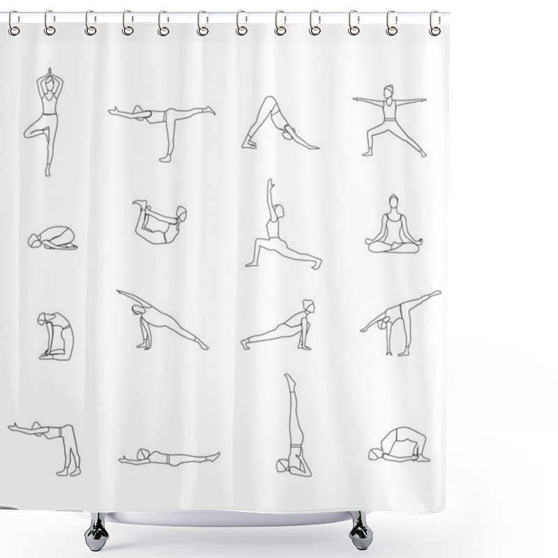 Personality  Yoga Postures Linear Silhouette Set. Shower Curtains