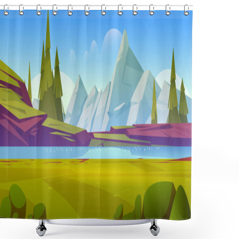 Personality  River With Stone Shore In Mountain Valley Shower Curtains