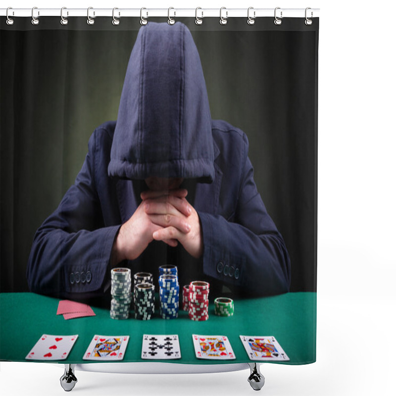 Personality  Poker Player On Black Background Shower Curtains