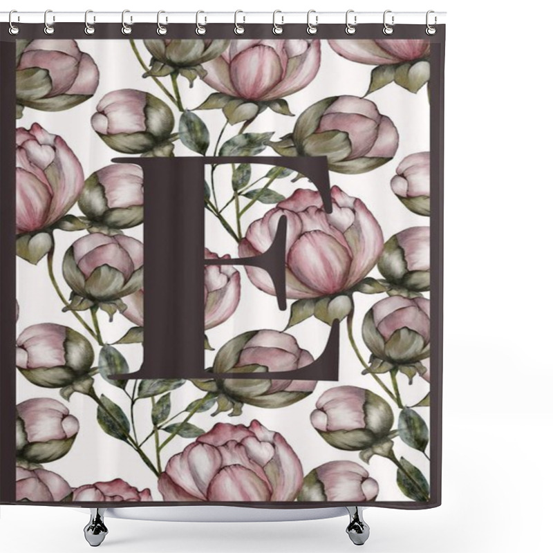 Personality  Elegant Floral Design Featuring Peonies With A Capital Letter E In A Decorative Arrangement Shower Curtains