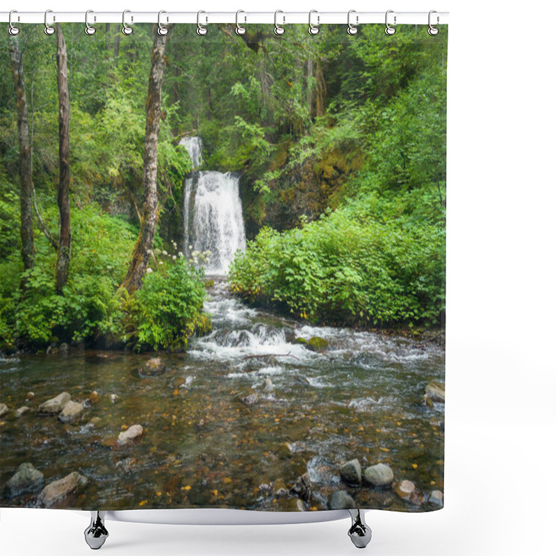 Personality  Breathtaking Two Tiered Twin Falls In A Lush Rainforest Setting With Rocks And Boulders And Clean Mountain Water Cascading In The Gifford Pinchot National Forest Skamania County Washington State Shower Curtains