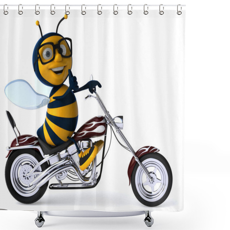 Personality  Fun Cartoon Character With Motorcycle  - 3D Illustration Shower Curtains