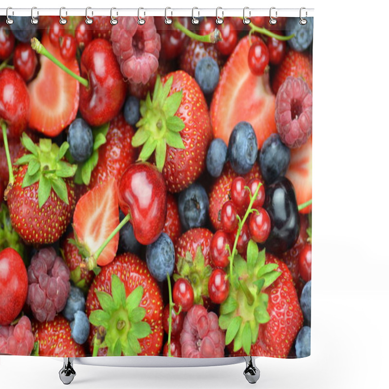 Personality  Variety Of Soft Fruits, Strawberries, Raspberries, Cherries, Blueberries, Currants Shower Curtains