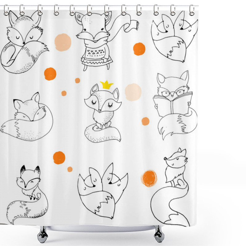 Personality  Fox Characters, Cute, Lovely Illustrations Shower Curtains