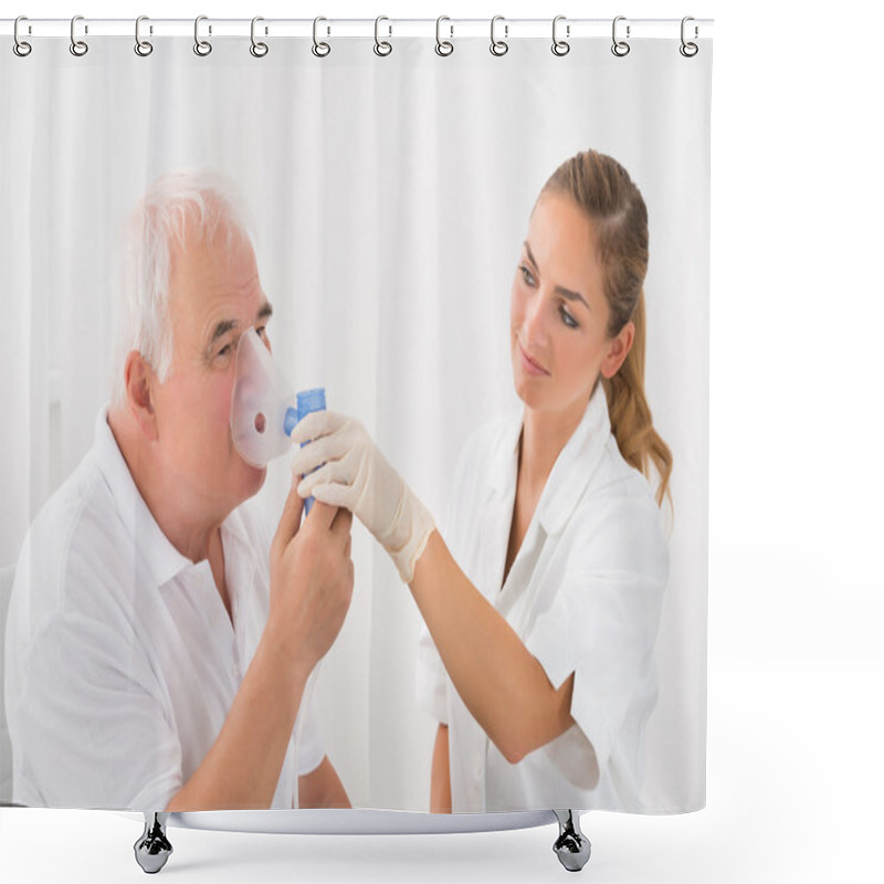 Personality  Patient Inhaling Through Oxygen Mask Shower Curtains