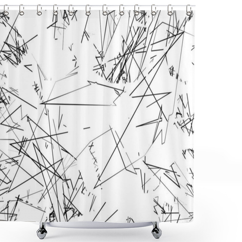 Personality  Random Chaotic Contemporary Art Work Vector Illustration. Random Lines, Shapes. Black And White Version Shower Curtains