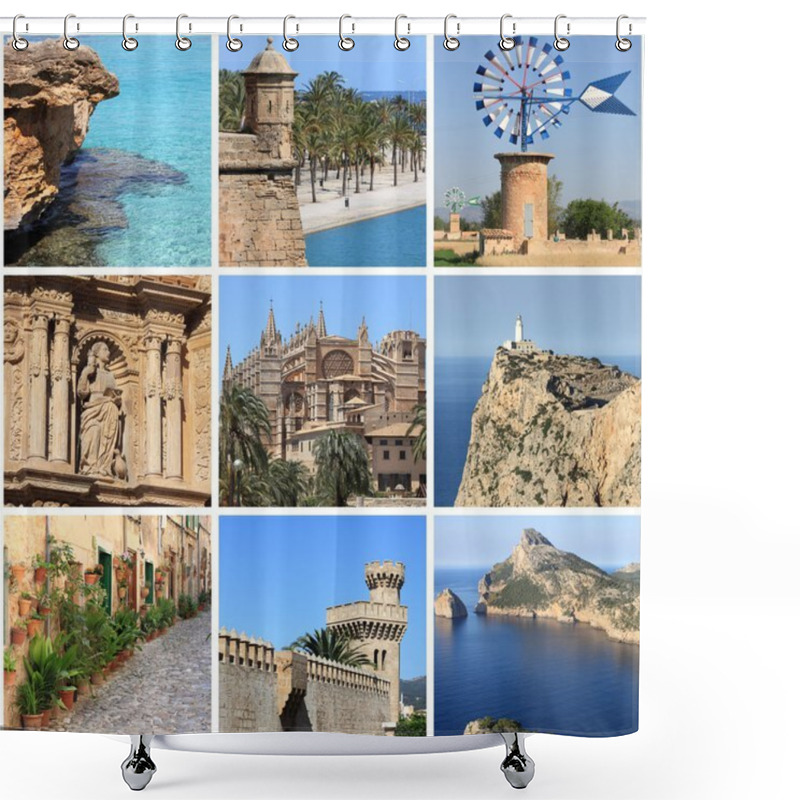 Personality  Mallorca Island Landmarks Collage Shower Curtains