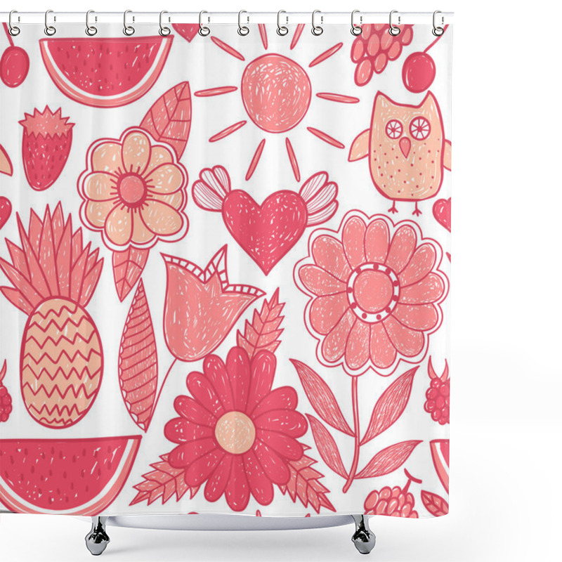 Personality  Cute Seamless Pattern With Children's Doodle, Hand Drawn Summer Shower Curtains