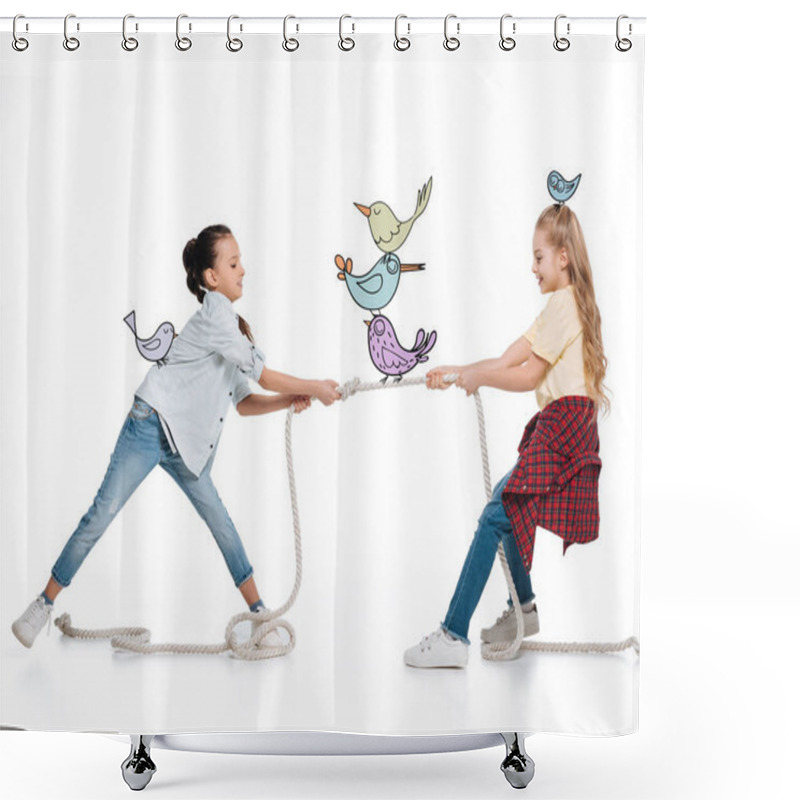 Personality  Girls Pulling Up Rope  Shower Curtains