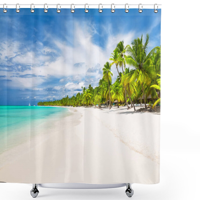 Personality  Coconut Palm Trees On White Sandy Beach  Shower Curtains