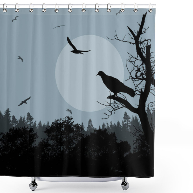 Personality  Bird On Branch On Blue Evening  Shower Curtains