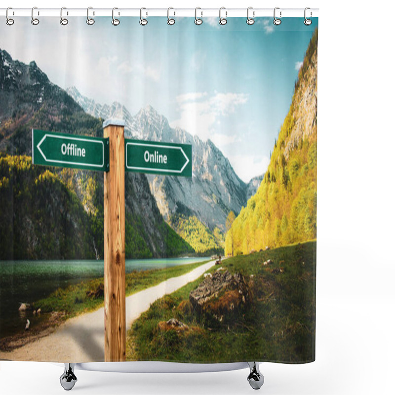 Personality  Street Sign The Direction Way To Online Versus Offline Shower Curtains