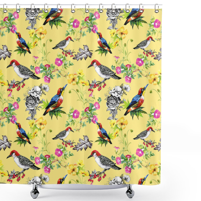 Personality  Pattern With Beautiful Flowers And Birds  Shower Curtains