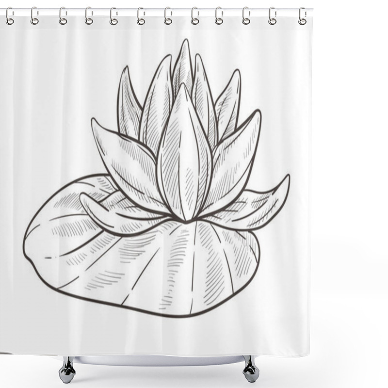 Personality  Water Flower Isolated Sketch, Lotus Bud With Leaf Shower Curtains