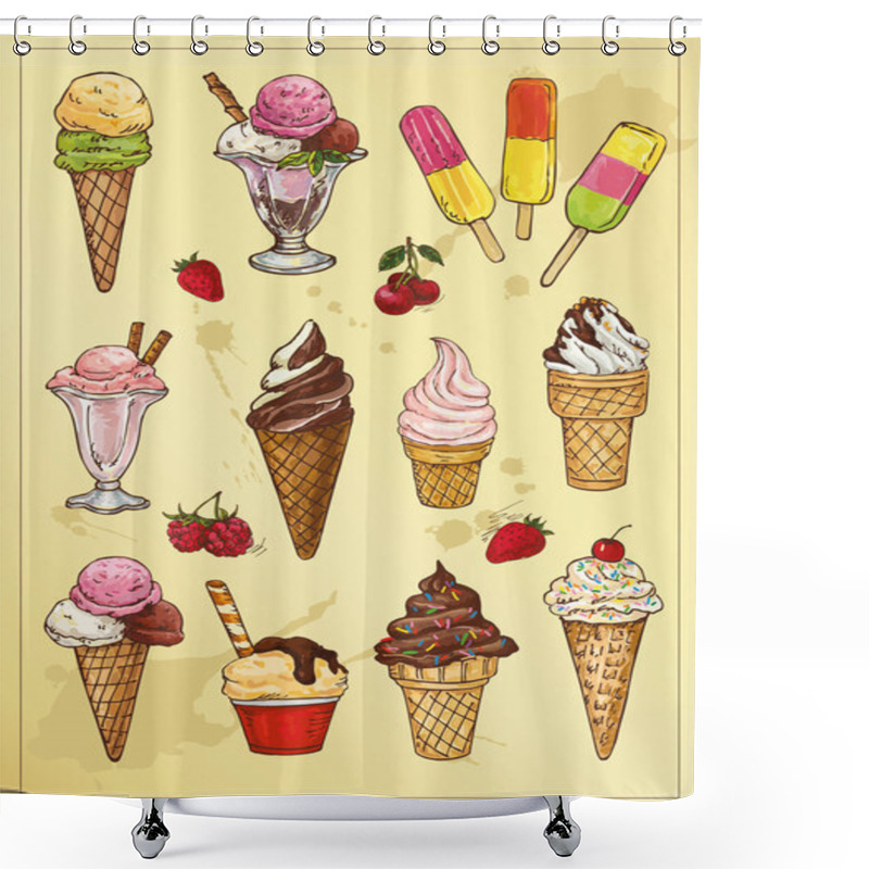 Personality  Set Of Hand Drawing Ice Cream Shower Curtains