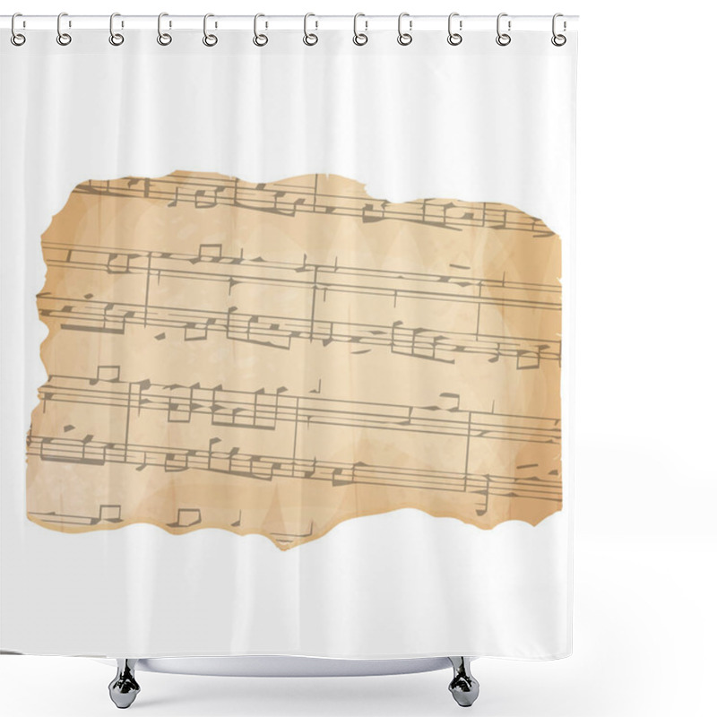 Personality  Parchment Piece Of Paper With Old Music Melody, Song Scrapbook Sheet Isolated On White Background, Design Element, Frame. Vector Illustration Shower Curtains