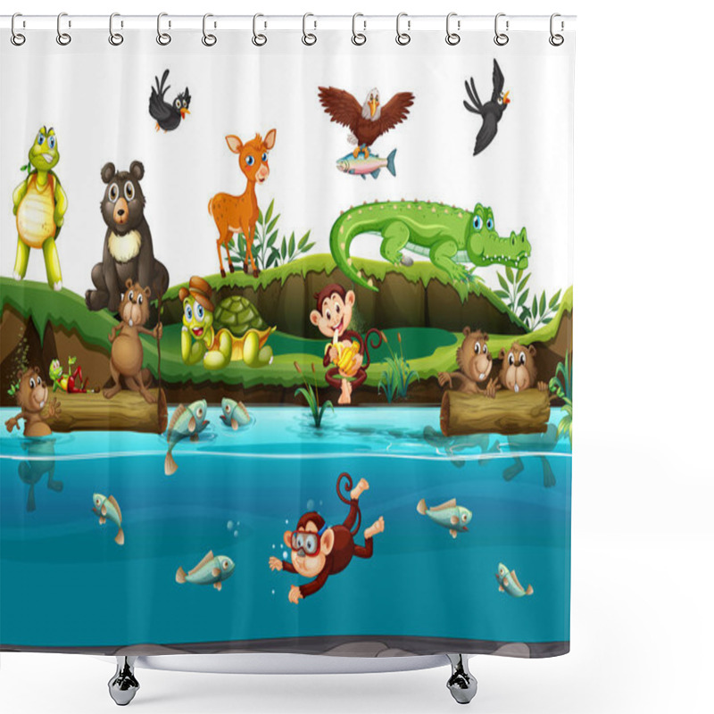 Personality  Many Animals By The River Shower Curtains