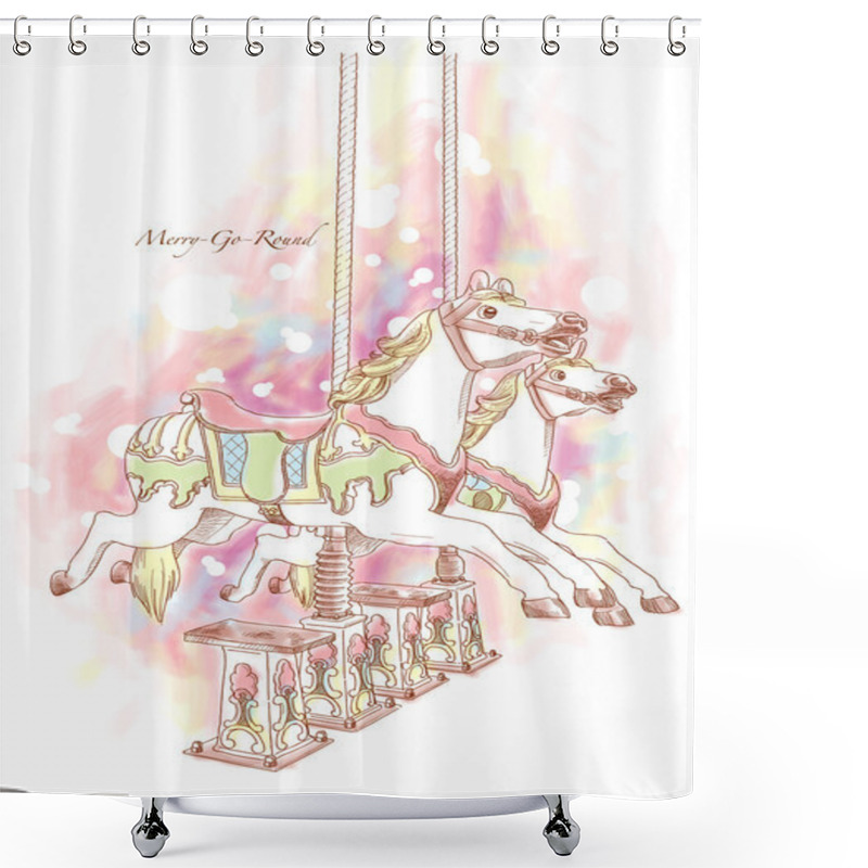 Personality  Vector Hand Drawn Merry-Go-Round Horse Shower Curtains