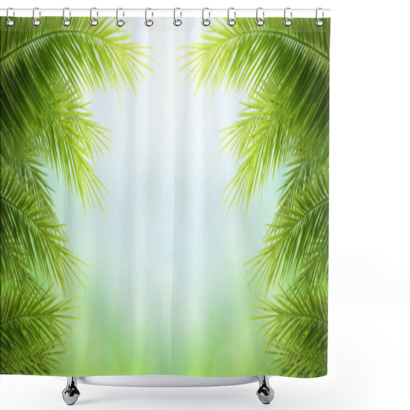 Personality  Earth Day Concept:  Green Palm Tree Leaves On Natural Sky Shower Curtains