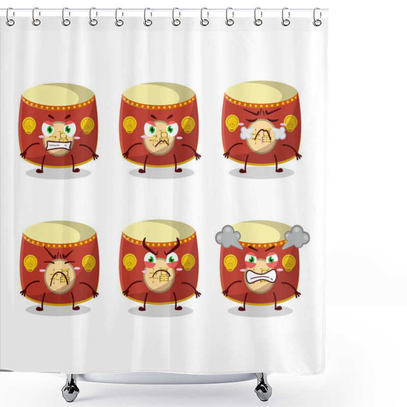 Personality  Red Chinese Drum Cartoon Character With Various Angry Expressions. Vector Illustration Shower Curtains