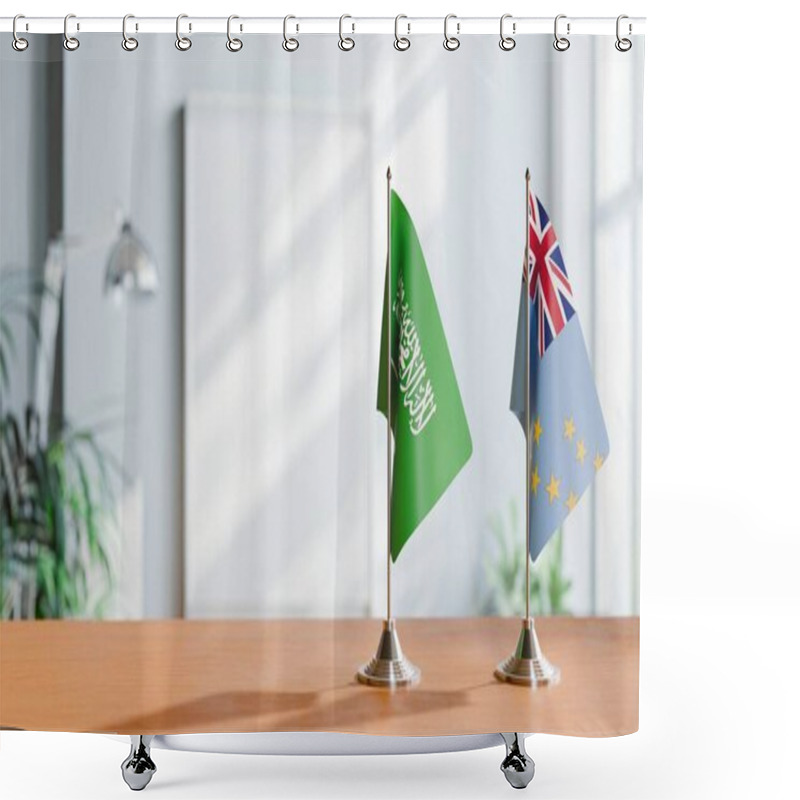 Personality  FLAGS OF SAUDI ARABIA AND TUVALU ON TABLE Shower Curtains