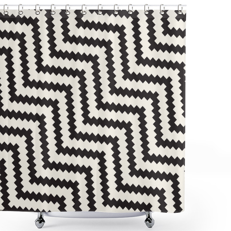 Personality  Repeatable Geometric Grid Texture. Vector Seamless Mesh Pattern. Monochrome Zigzag Lines Abstract Background Shower Curtains