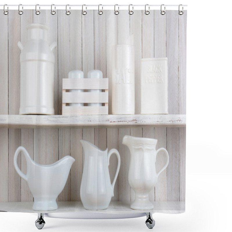 Personality  White Rustic Kitchen Shelves Shower Curtains